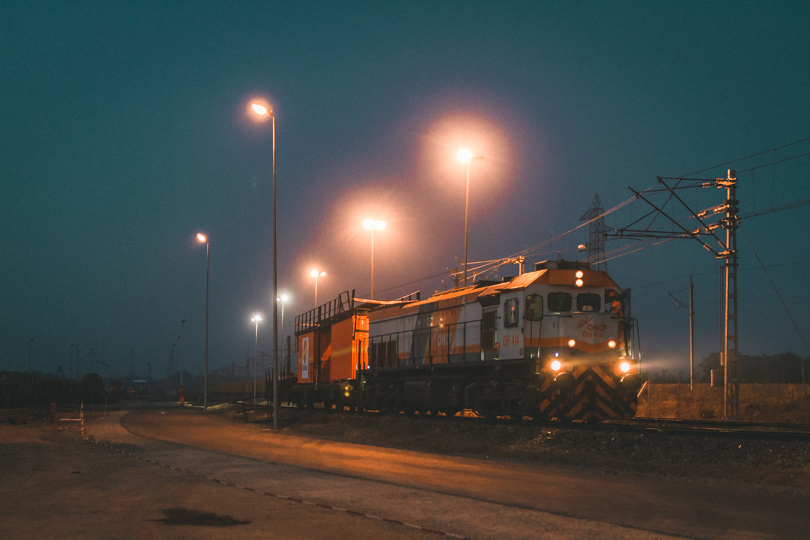 Locomotive machine parked at night