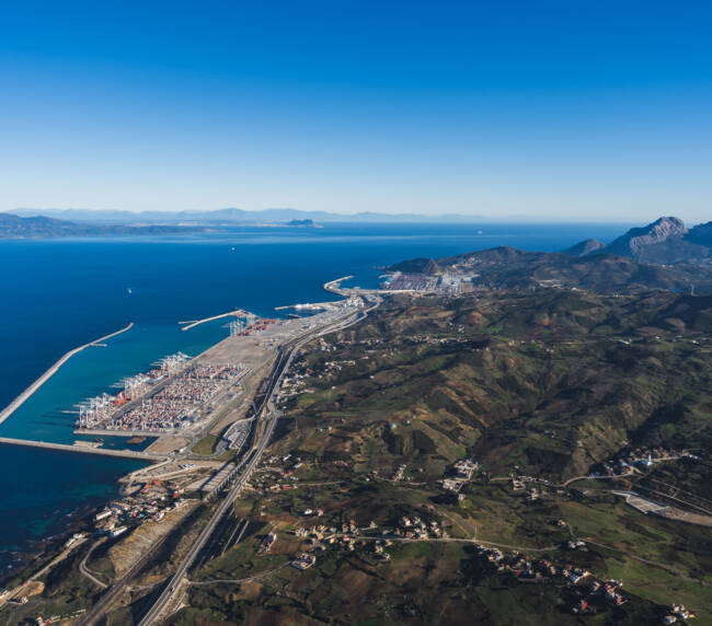 Aerial Photography of Tanger Med Port - view of the straight of gibraltar